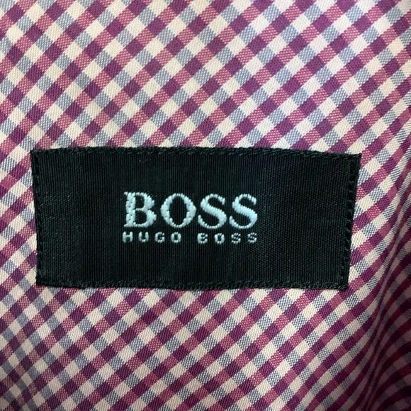 Boss Hugo Boss Pink Blue Check Long Sleeve Button Down Shirt Size 15.5/34-35 - Picture 5 of 10